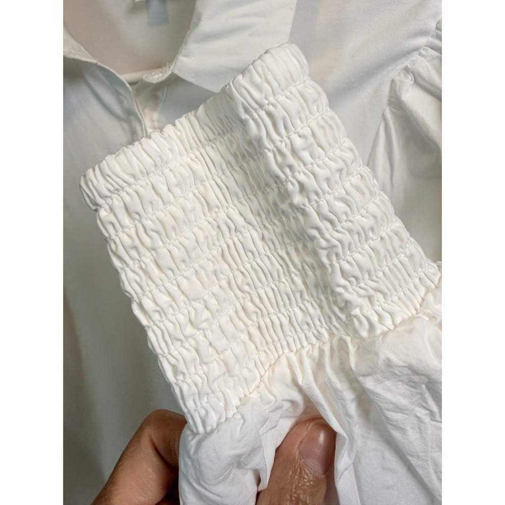 EVEREVE Nelly Mixed Media Top White Long Sleeve Classic half front button Sz M - Picture 9 of 11